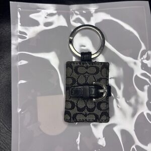 Vtg Coach Black Signature Leather Photo Frame Keychain Purse Charm